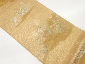 紗 船に鷺・草花模様織出し袋帯